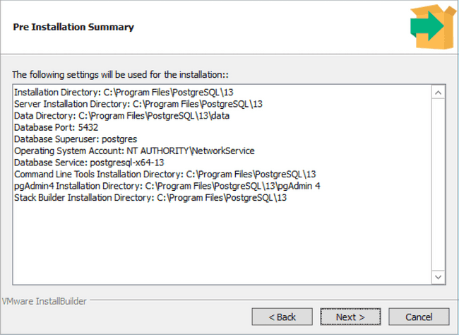 The Pre Installation Summary window