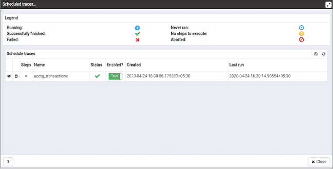 Scheduled traces dialog