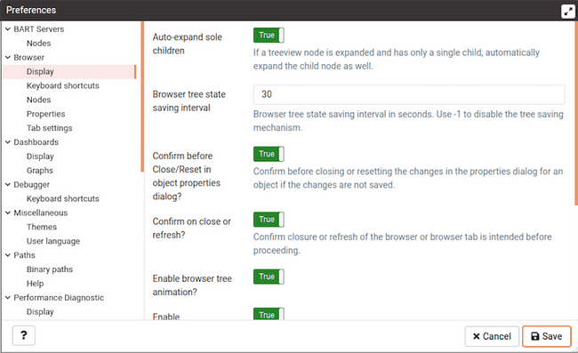 Preferences dialog - Browser Display options