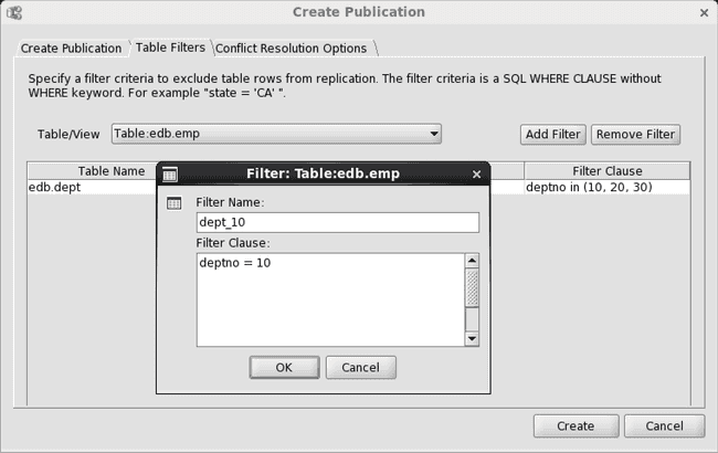 Adding a filter rule for the emp table