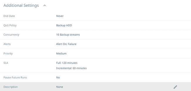 Cohesity Protection More Additional Settings