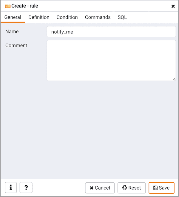 Create Rule dialog - General tab