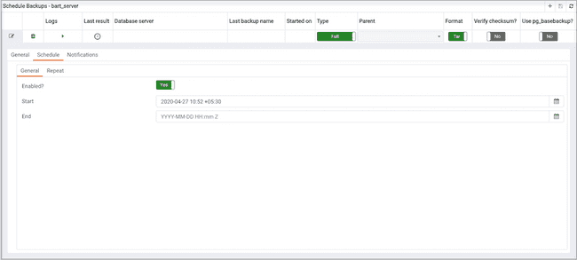 Schedule Backups dialog - Schedule General tab