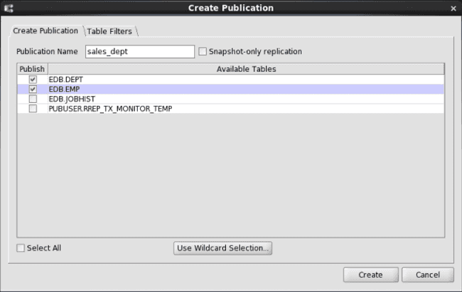 Create Publication dialog box