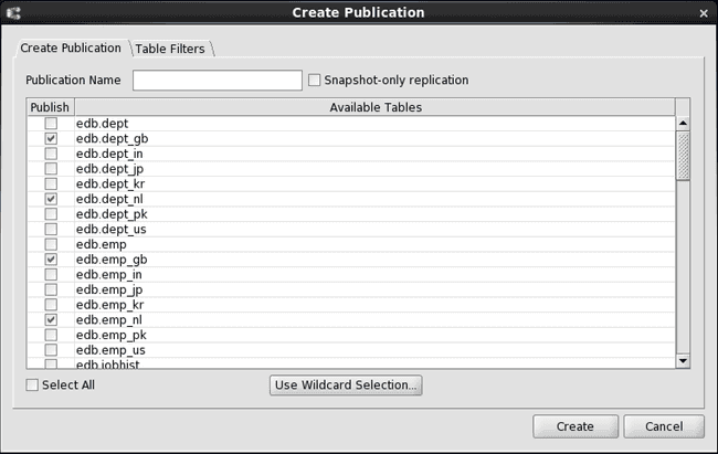 Create Publication calling dialog box with applied local list