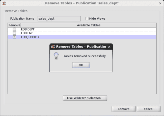 Successfully removed tables from publication