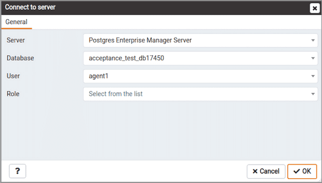 Query tool connection dialog