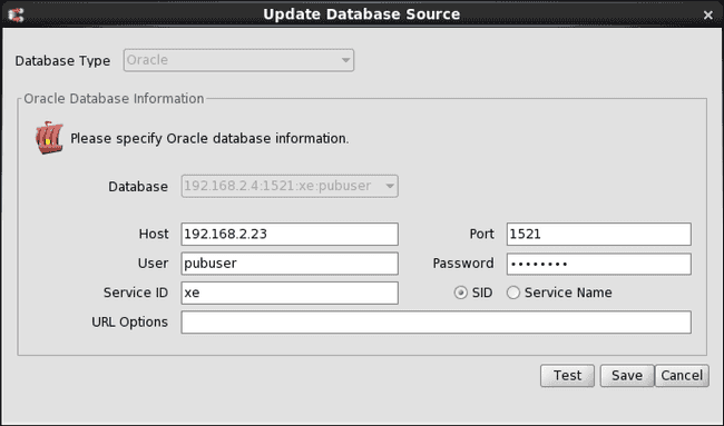 Update Database Source dialog box for a single-master replication system