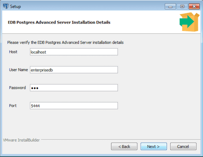 The Advanced Server Installation Details window