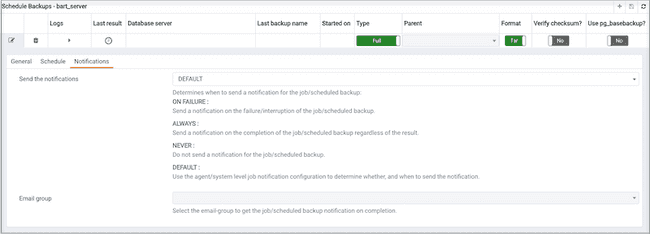 Schedule Backups dialog - Notifications tab