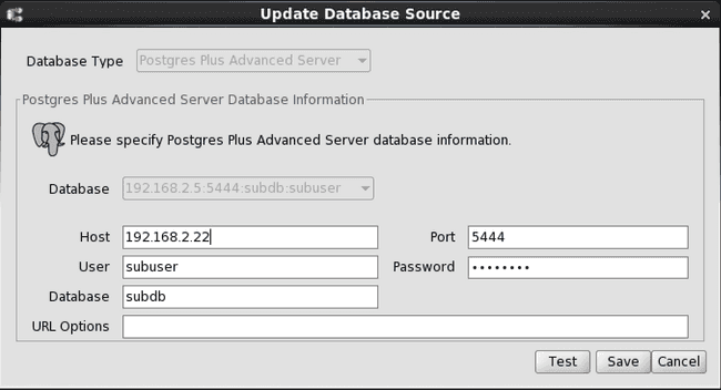 Update Database Source dialog box