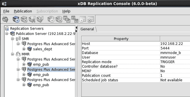 Selecting the publication database to set as the controller database