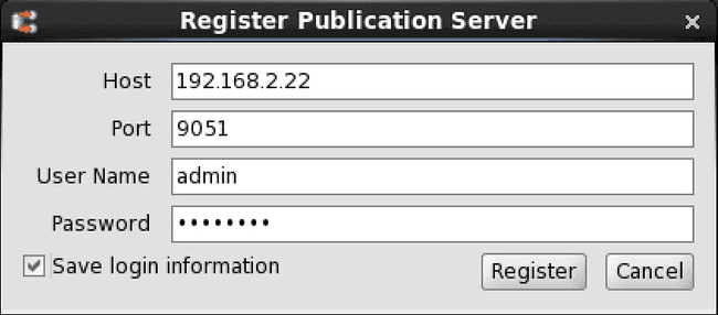 Register Publication Server dialog box