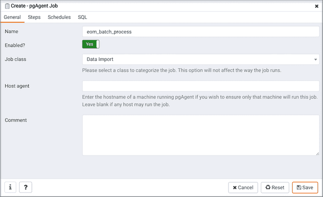 Create pgAgent Job dialog - General tab