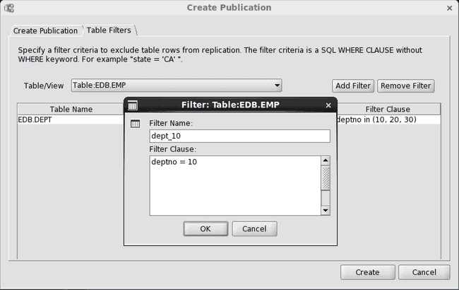 Adding a filter rule for the EMP table