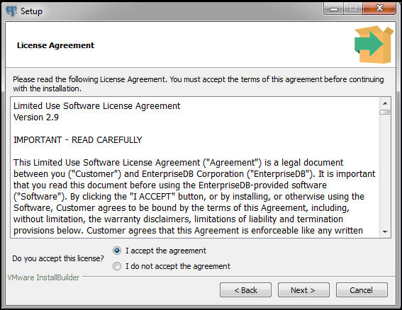 The EnterpriseDB license agreement.