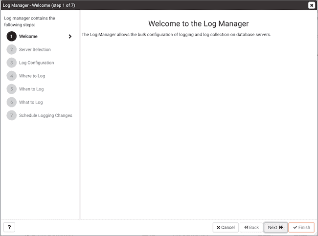 Log Manager Wizard - Welcome page