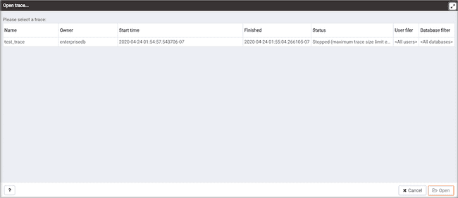 Open existing trace dialog