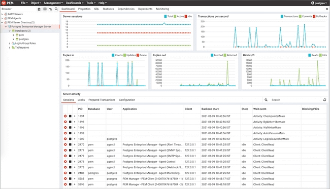 PEM browser - Dashboard tab