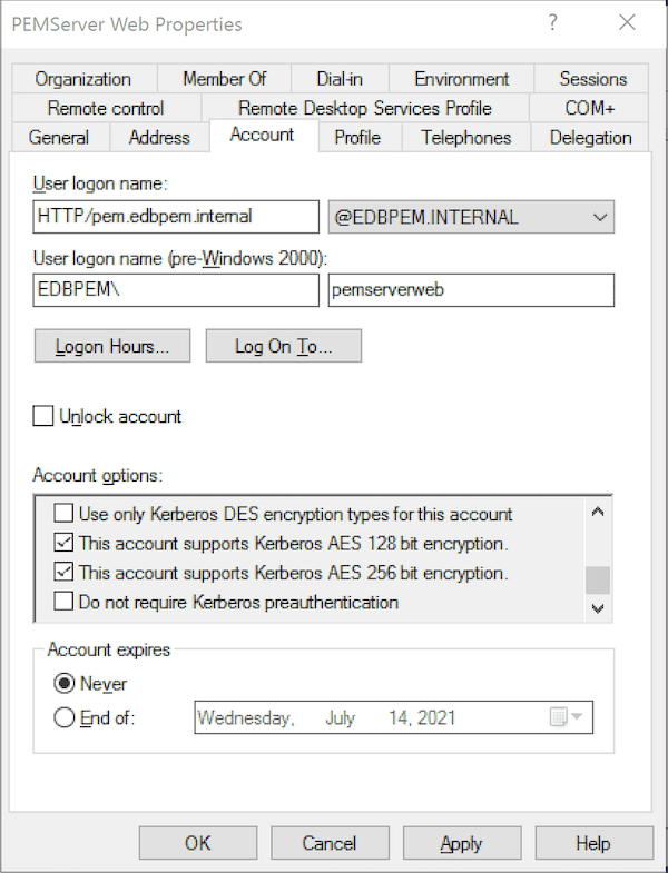 PEM Server Web Properties