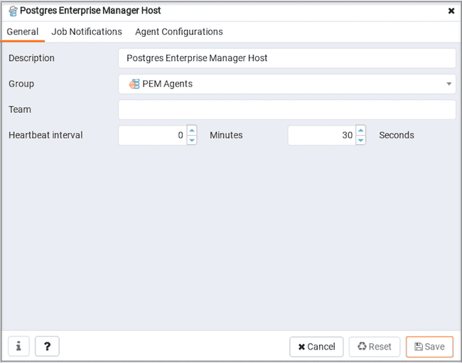 PEM Agent Properties dialog - General tab