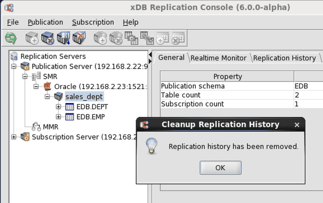 Successful cleanup of replication history