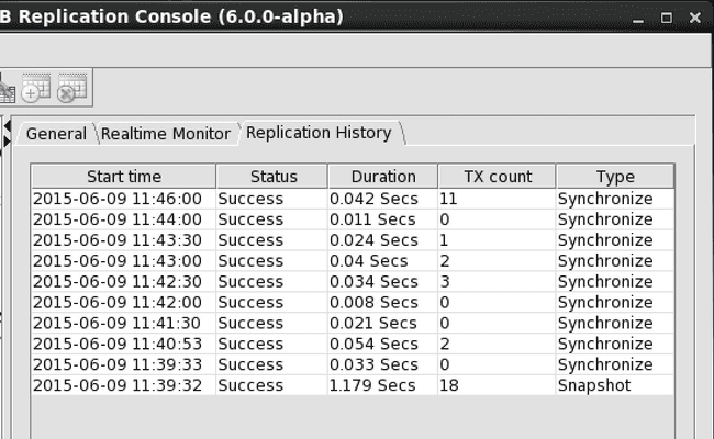 Selecting a publication on which to view replication history