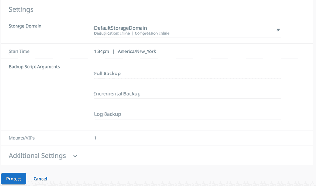 Cohesity Protection Additional Settings