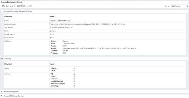 System Configuration Report - PEM Summary and Summary