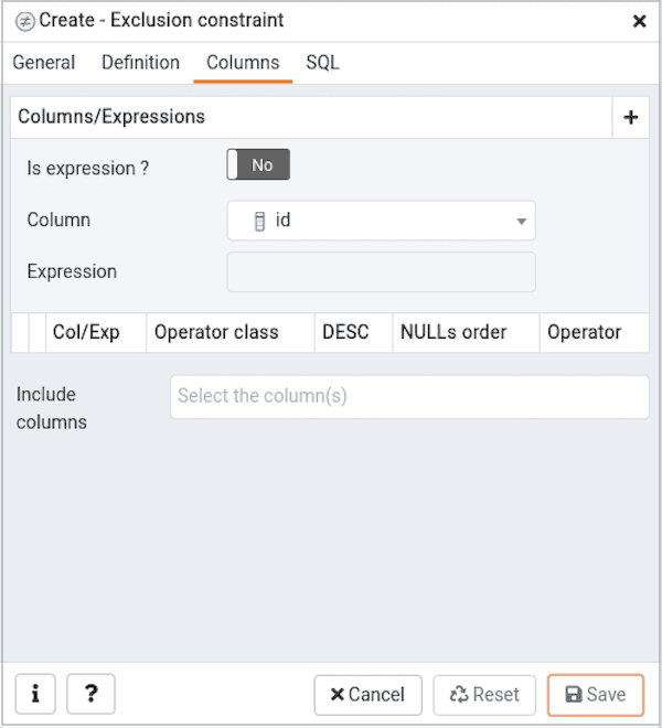 Create Compound Trigger dialog - Columns tab