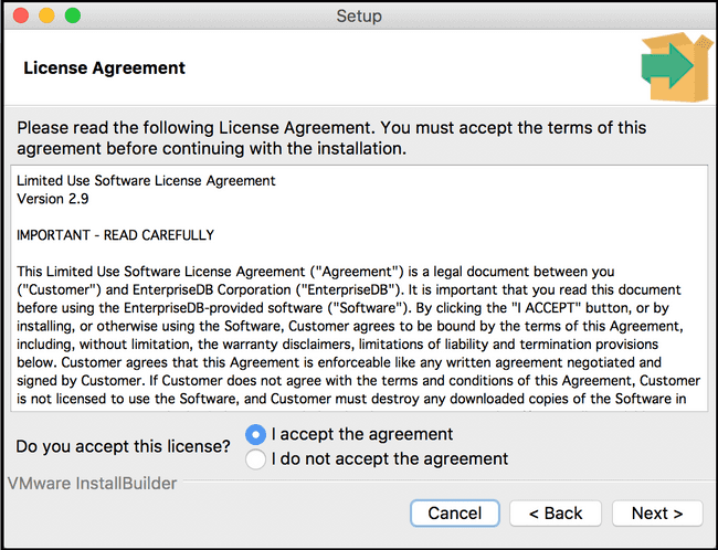 The EnterpriseDB license agreement.