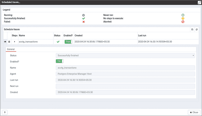 Scheduled traces details dialog