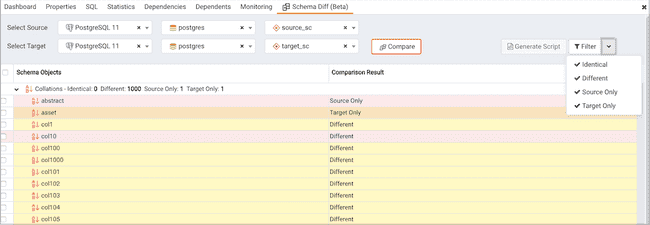 Schema diff filter option