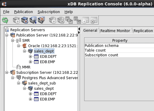 Selecting a publication to which to add tables