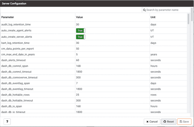 Server Configuration dialogue