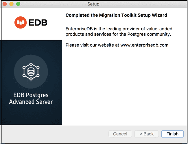 The Migration Toolkit wizard has finished.