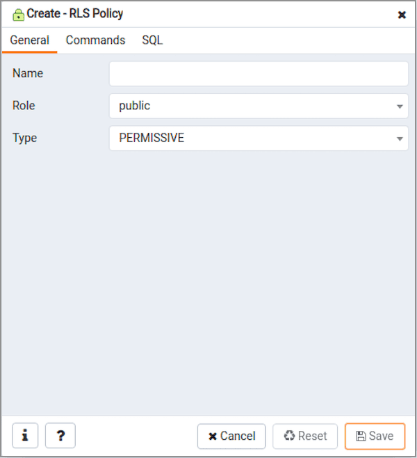 RLS Policy General Tab