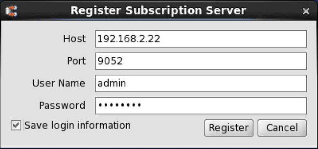 Register Subscription Server dialog box