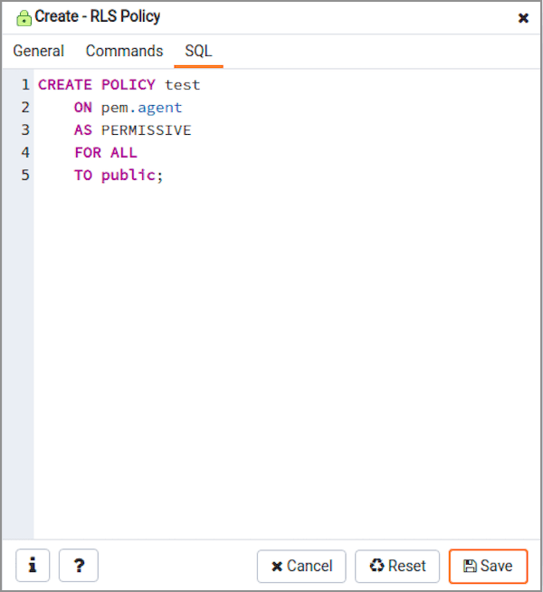 RLS Policy sql tab