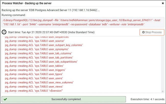 Backup Server dialog - Process Watcher